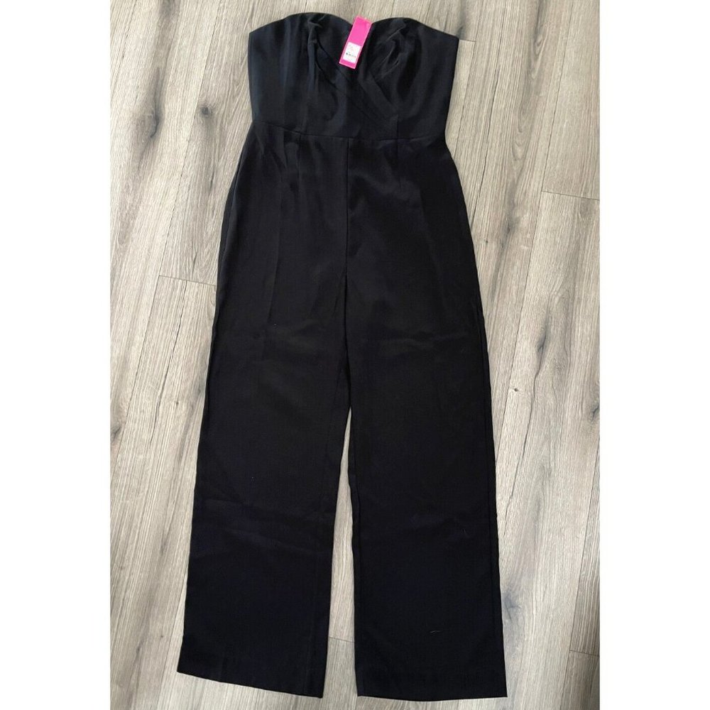 Lilly Pulitzer Womens Kylo Jumpsuit Onyx Black MISSING BELT Wide Leg Sz 16  $198 - Picture 2 of 13